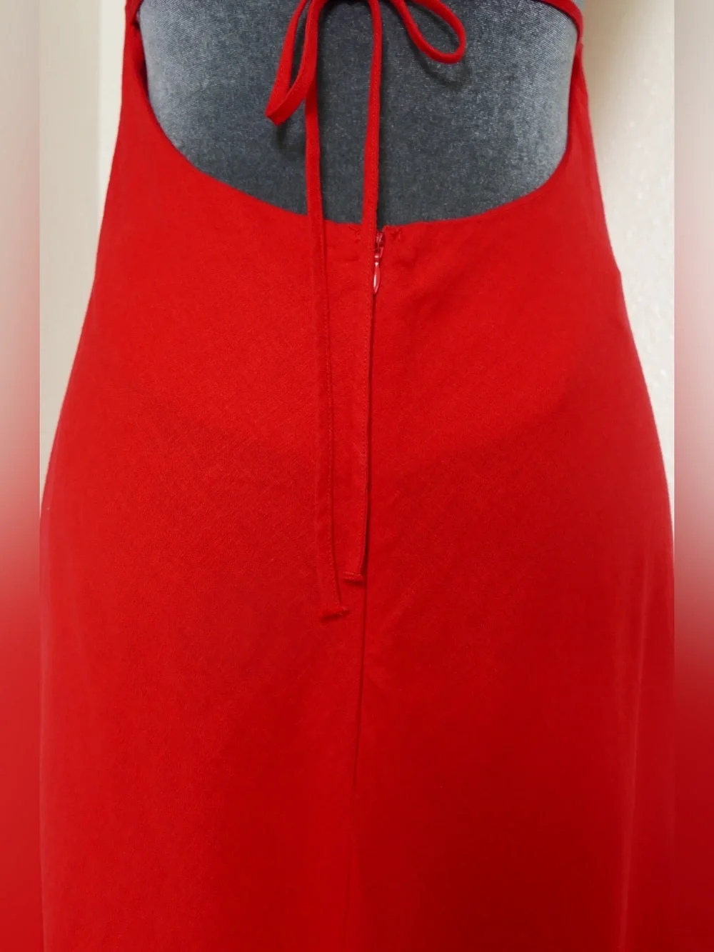 MNG Mango Red Linen Blend Halter Maxi Dress Women’s Medium Boho Summer - Picture 4 of 6